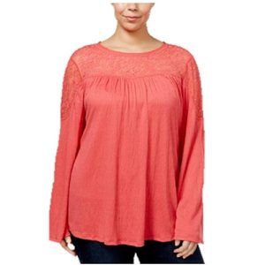 Style & Co Plus Size Mesh Yoke Bell-Sleeve Top in Romantic Bloom, Size 0X